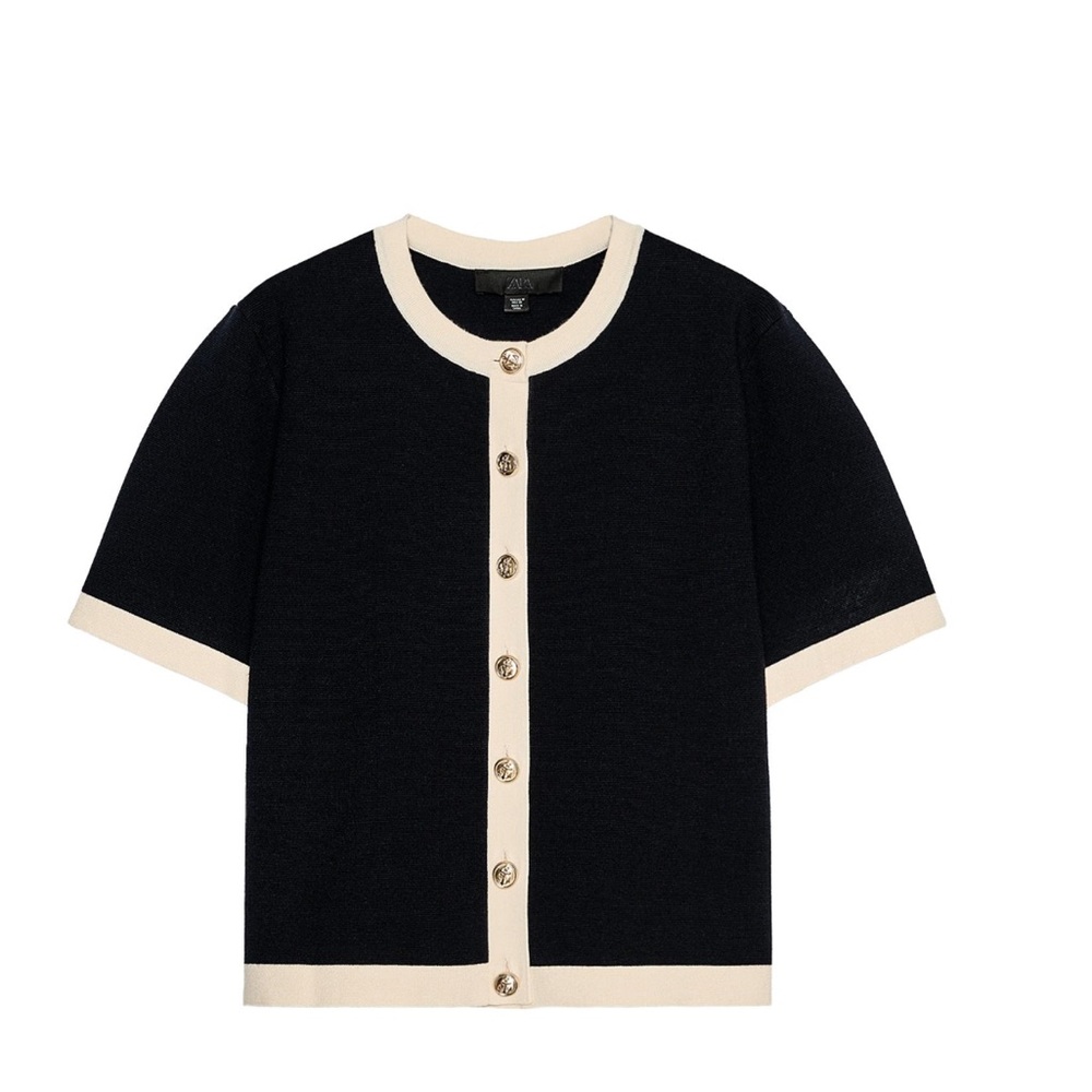 Zara Navy and Cream Cardigan